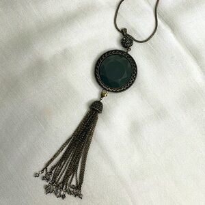 Premier Grey Burgundy Pendant Reversible Gold Tone Tassel Necklace 36”